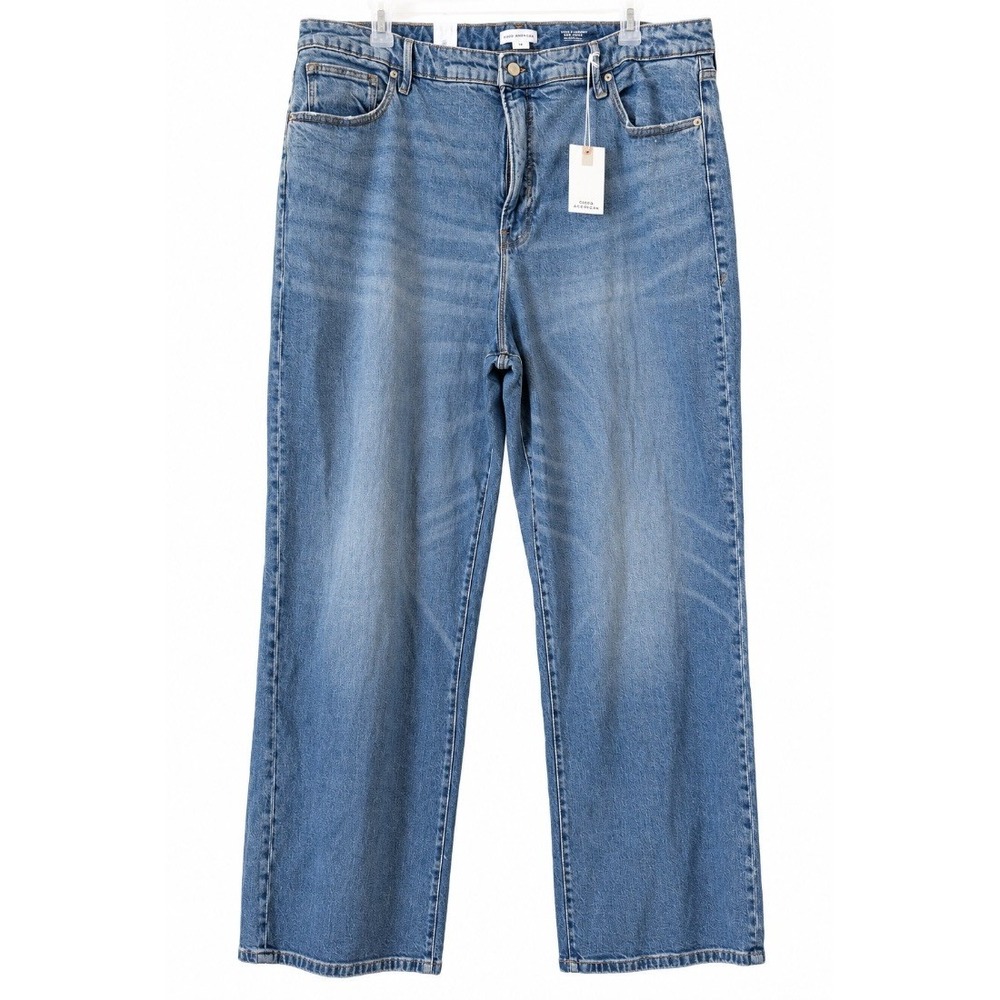 Good American Good Standard Ease Jeans Plus Size 20 Mid Rise Wide Leg Blue